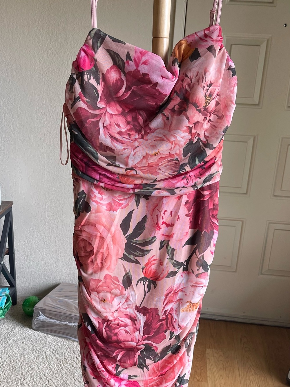 Express Pink Floral Strapless Maxi Dress